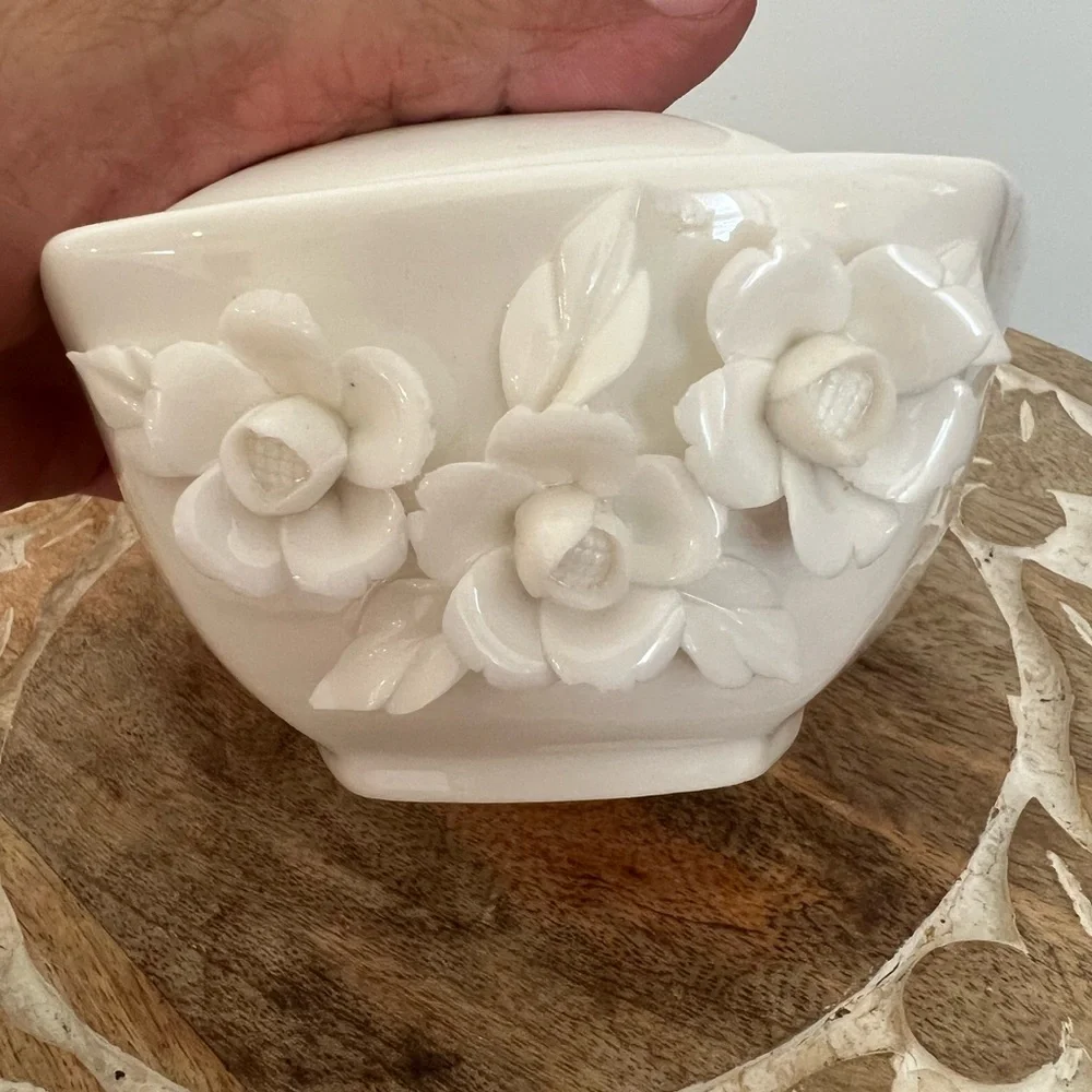 Vintage Godinger & Co Ivory Etched Floral Candy Dish with Lid